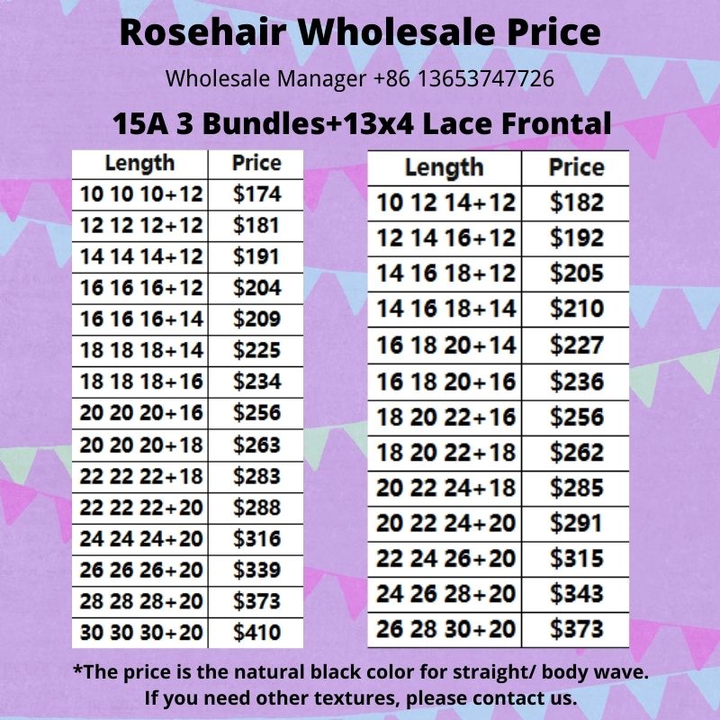 Rose Hair 15A Grade 3pcs Hair Bundles with 13x4 Lace Frontal Wholesale Package Deal