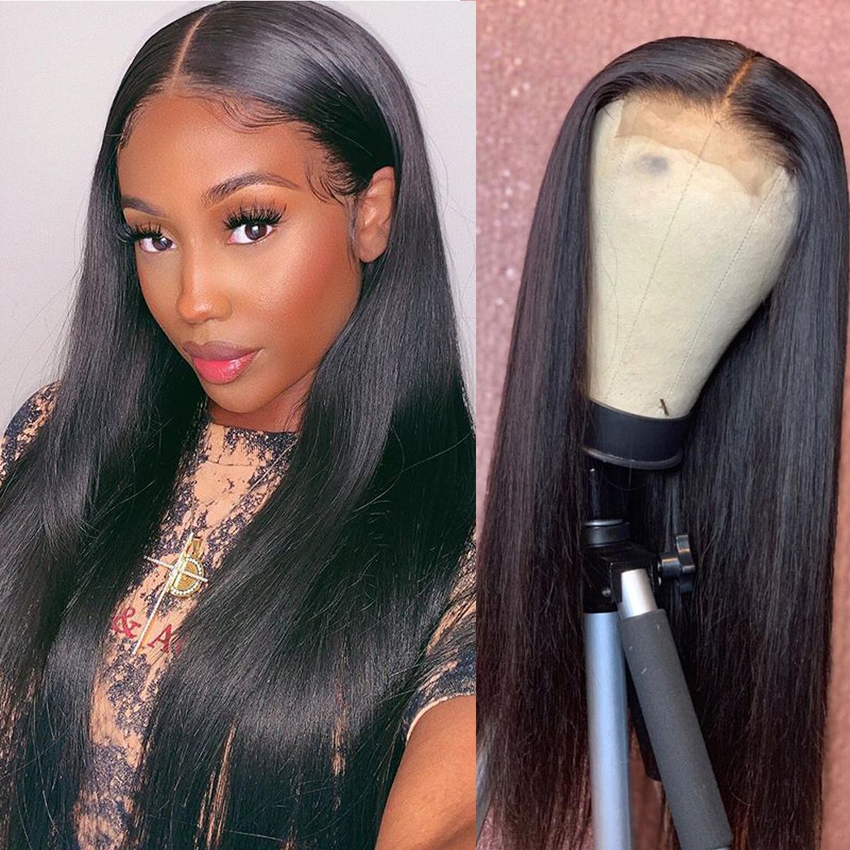 Rose Hair 5x5 HD Lace Wigs Silky Straight Natural Black 100% Human Hair
