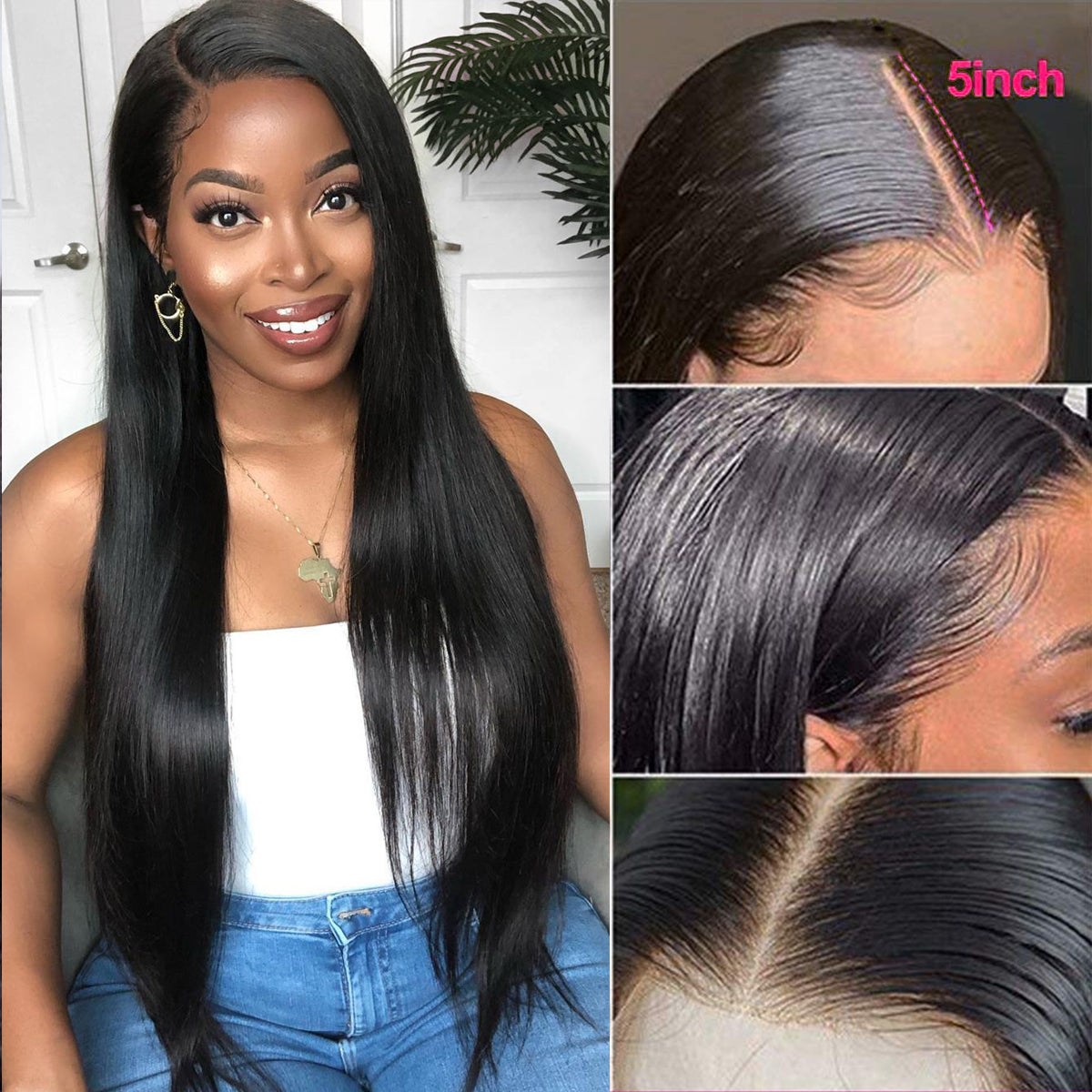Rose Hair 5x5 HD Lace Wigs Silky Straight Natural Black 100% Human Hair