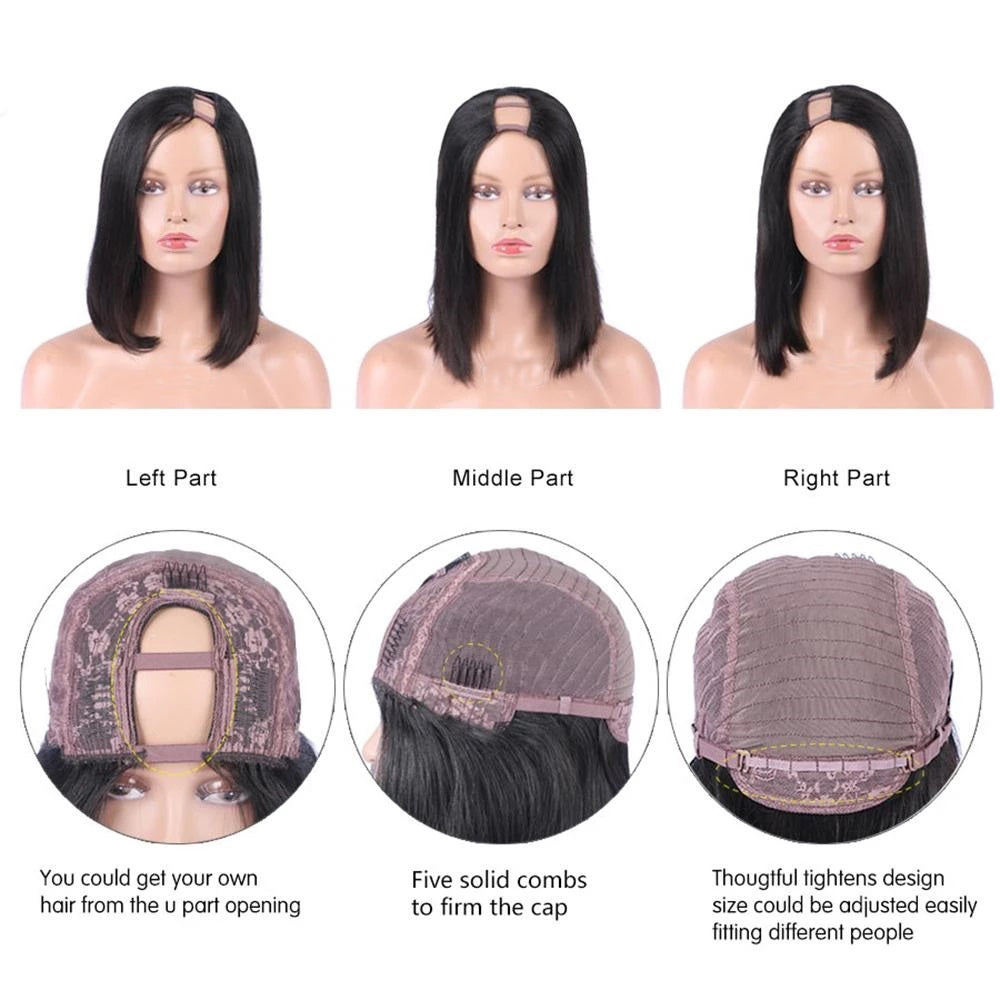 70% Off U Part Wig Quick & Easy Affordable Human Straight Hair Wig - Rose Hair
