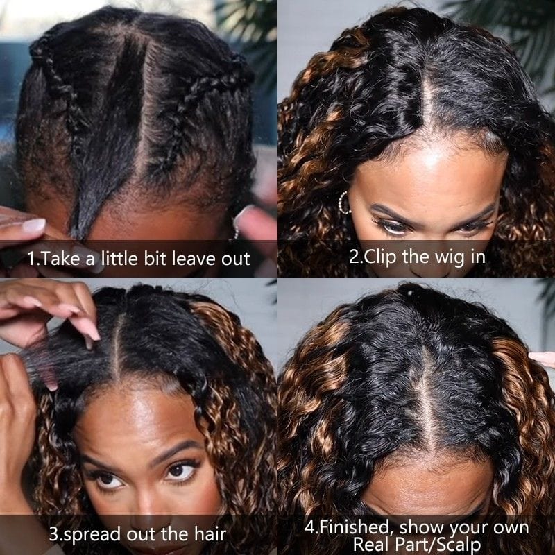 Rosehair Highlight Balayage Colored Curly Vpart Wigs Meets Real Scalp Beginner Friendly Wigs