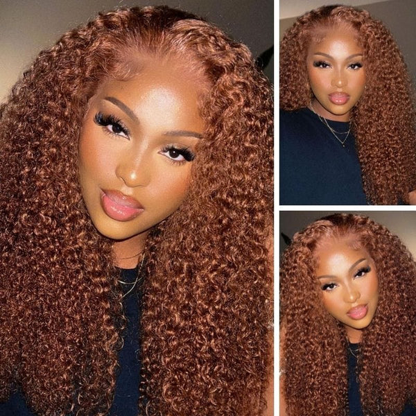 Jerry Curly Ginger Brown Colored Lace Front Human Hair Wigs Pre Plucked Natural Hairline