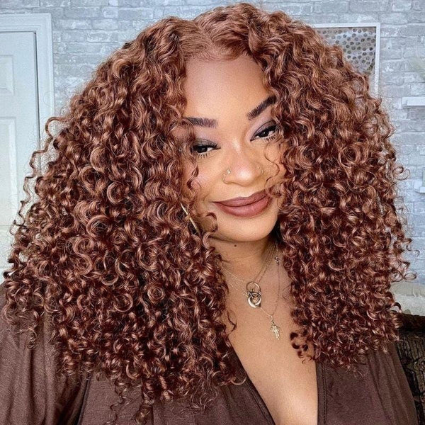 Jerry Curly Ginger Brown Colored Lace Front Human Hair Wigs Pre Plucked Natural Hairline