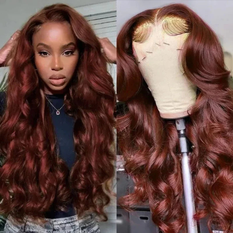 Rose Hair Brunette Auburn Copper 13x4 Lace Frontal Wig Virgin Human Hair Reddish Brown Color