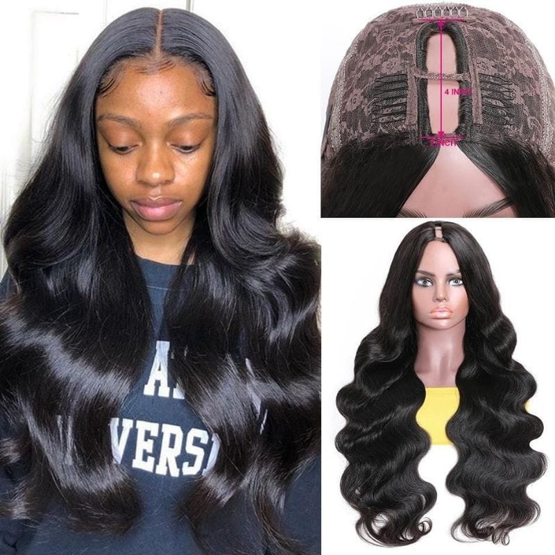 Rose Hair U Part Wig 250% Density Body Wave Human Hair Wigs Glueless Flash Sale
