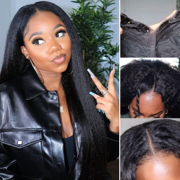 Kinky Straight V-part Wigs No Leave Out Natural Looking Yaki Wigs 180% Density