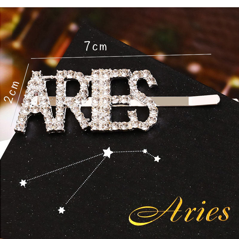 Twelve Constellations Fashion Rhinestone Letter Bobby Pin, Word Crystal Hair pin, Metal Hair Clips, Sparkly Hair Accessories for Women - Rose Hair