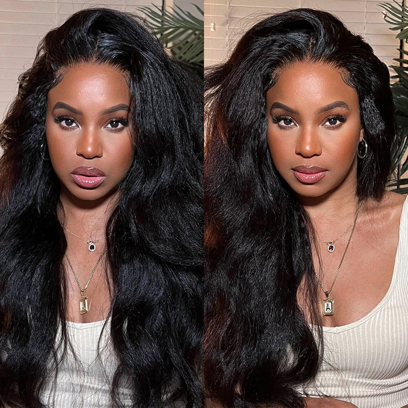 Rose Hair 13x4 HD Lace Frontal Yaki Straight Human Hair Wigs Natural Black Free Part Wig