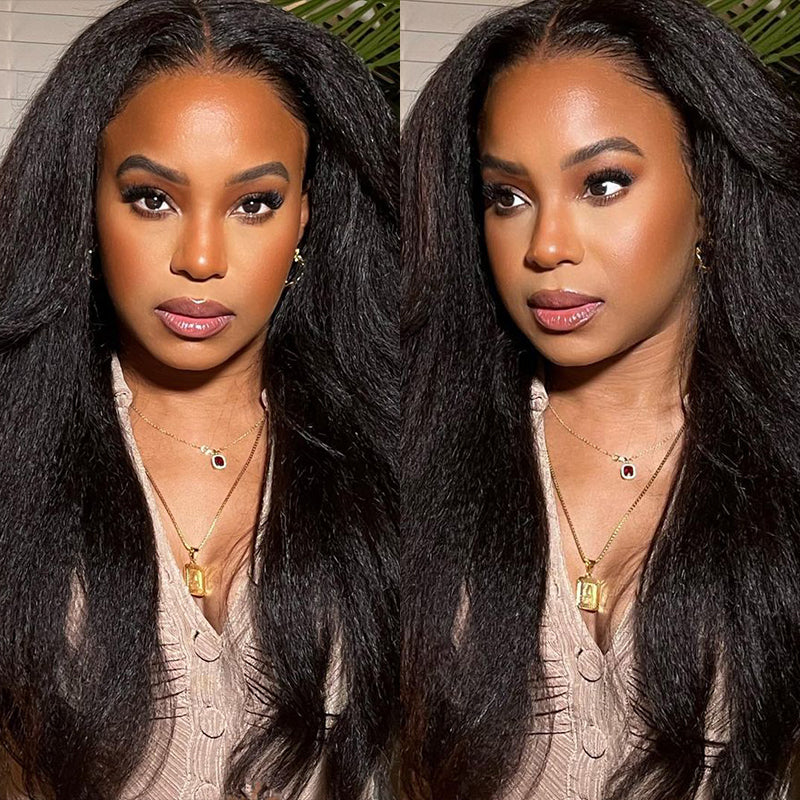 Rose Hair 13x4 HD Lace Frontal Yaki Straight Human Hair Wigs Natural Black Free Part Wig