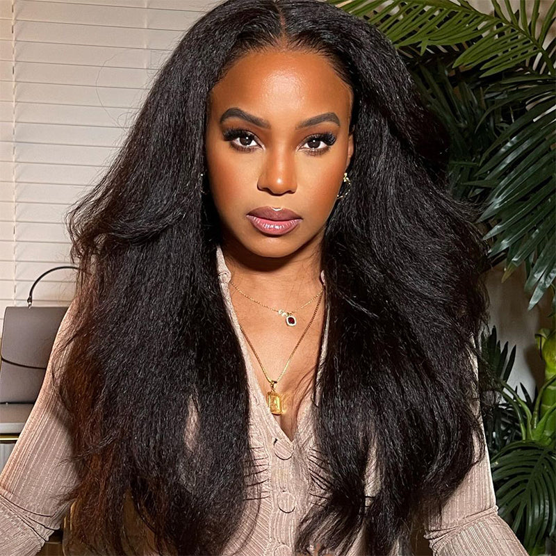 Rose Hair 13x4 HD Lace Frontal Yaki Straight Human Hair Wigs Natural Black Free Part Wig