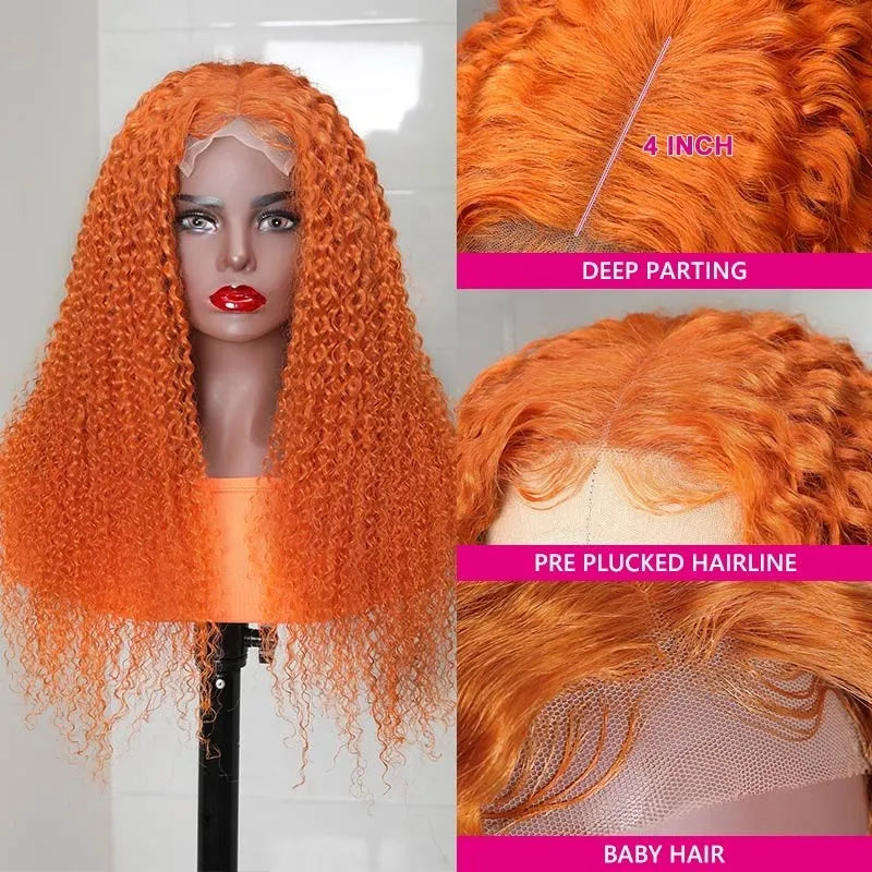 Best Ginger Color 13x4 Lace Front Wig Human Hair Deep Wave Beautiful Hair Colored Wigs
