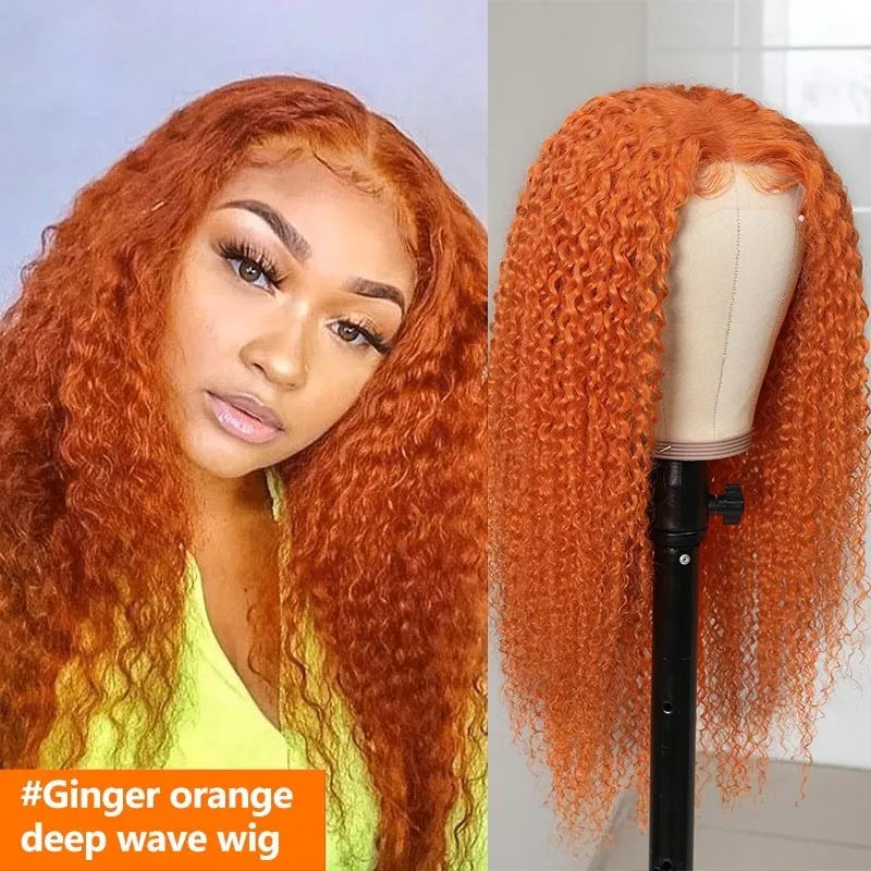Best Ginger Color 13x4 Lace Front Wig Human Hair Deep Wave Beautiful Hair Colored Wigs
