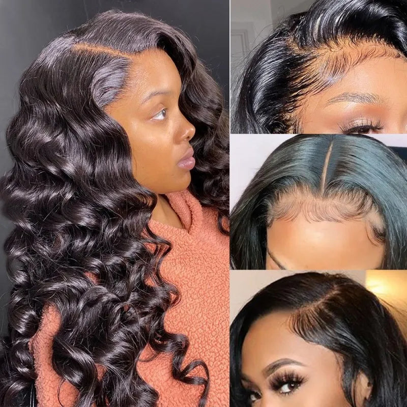 Loose Deep Wave Frontal Wigs 180% Full Density Virgin Human Hair 13x4 Lace Wigs Natural Color