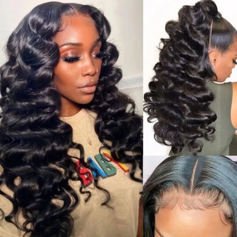Loose Deep Wave Frontal Wigs 180% Full Density Virgin Human Hair 13x4 Lace Wigs Natural Color
