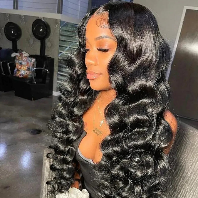 Loose Deep Wave Frontal Wigs 180% Full Density Virgin Human Hair 13x4 Lace Wigs Natural Color