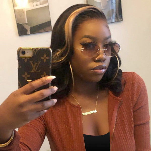 Highlight Bob Wigs Short Body Wave Bob Lace Front Wigs With Blonde Highlights In Front