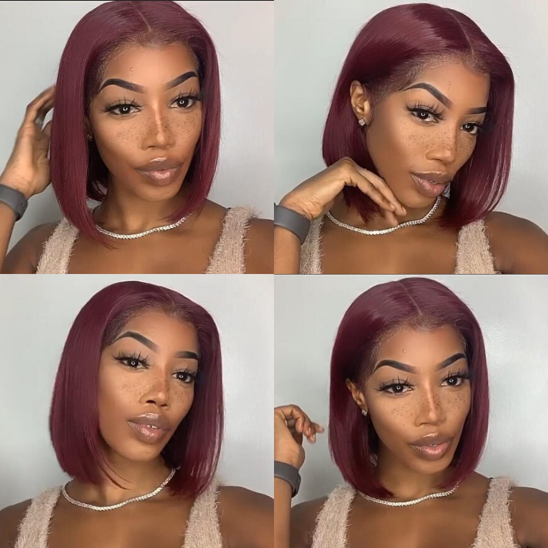 RoseHair 13*4 Lace Frontal Bob Wig Burgundy Red Color Human Virgin Hair - Rose Hair