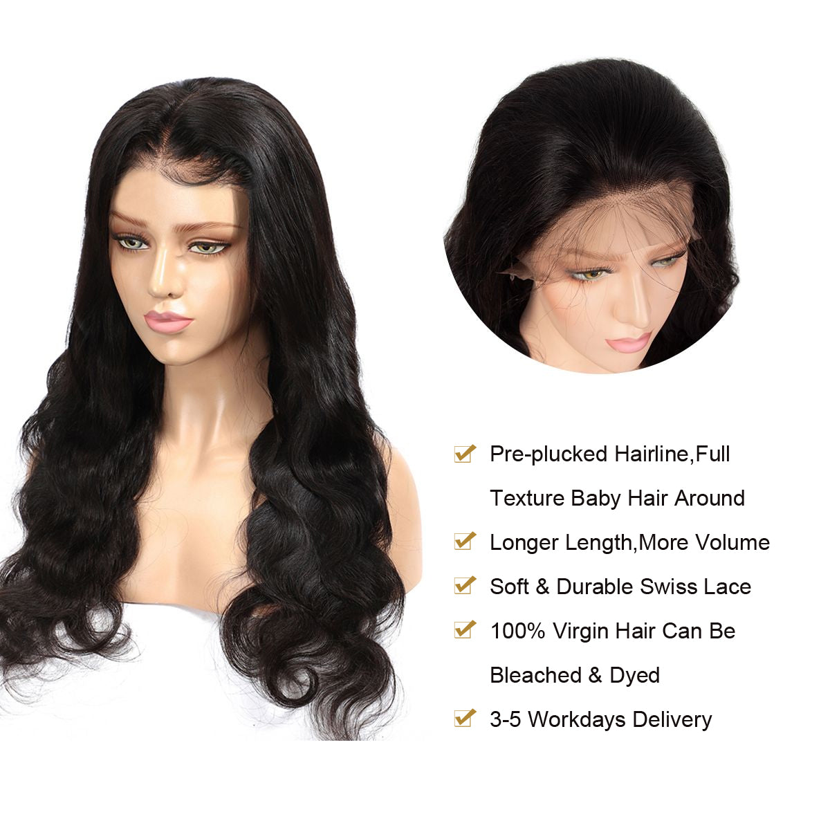 RoseHair Pre Plucked Swiss 360 Lace Body Wave Wig Best Brazilian Human Virgin Hair - Rose Hair