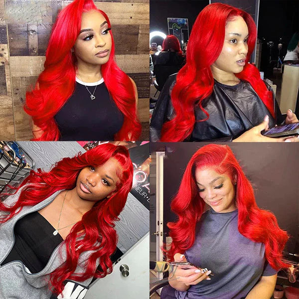 Rose Hair Red Color 13x4 HD Lace Frontal Wigs Body Wave Human Hair