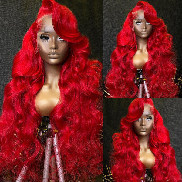 Rose Hair Red Color 13x4 HD Lace Frontal Wigs Body Wave Human Hair