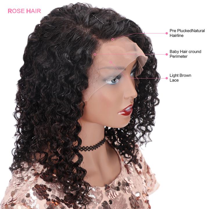 Curly Bob Wig Transparent Lace Wigs 100% Human Remy Hair 13x4 Lace Frontal Wig - Rose Hair