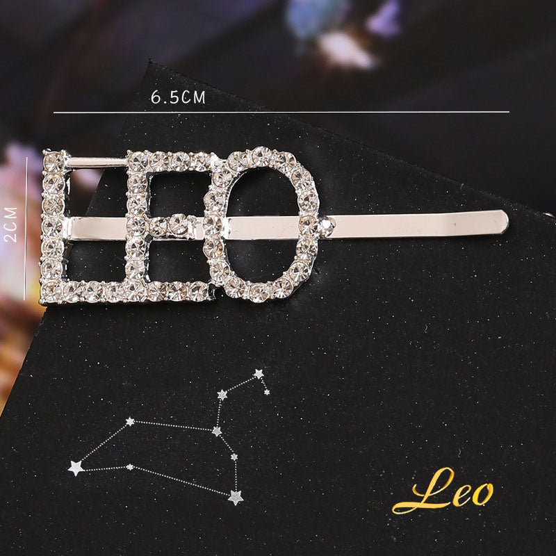 Twelve Constellations Fashion Rhinestone Letter Bobby Pin, Word Crystal Hair pin, Metal Hair Clips, Sparkly Hair Accessories for Women - Rose Hair
