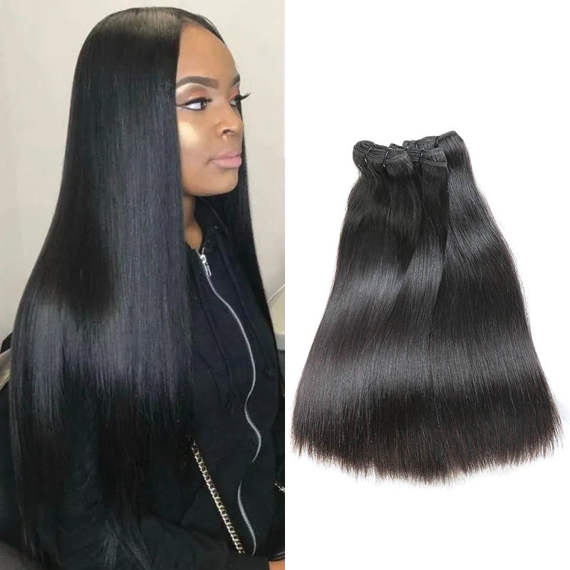 Rosehair 15A Grade Double Drawn Full End Unprocessed 3 Bundles Straight Brazilian Hair Natural Black - Rose Hair