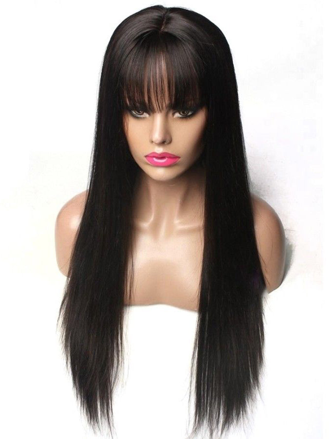 RoseHair 15A Brazilian Straight Hair Human Hair Wig With Free Part Bangs Machine Made Glueless Breathable Wig Supper Soft Affordable - Rose Hair