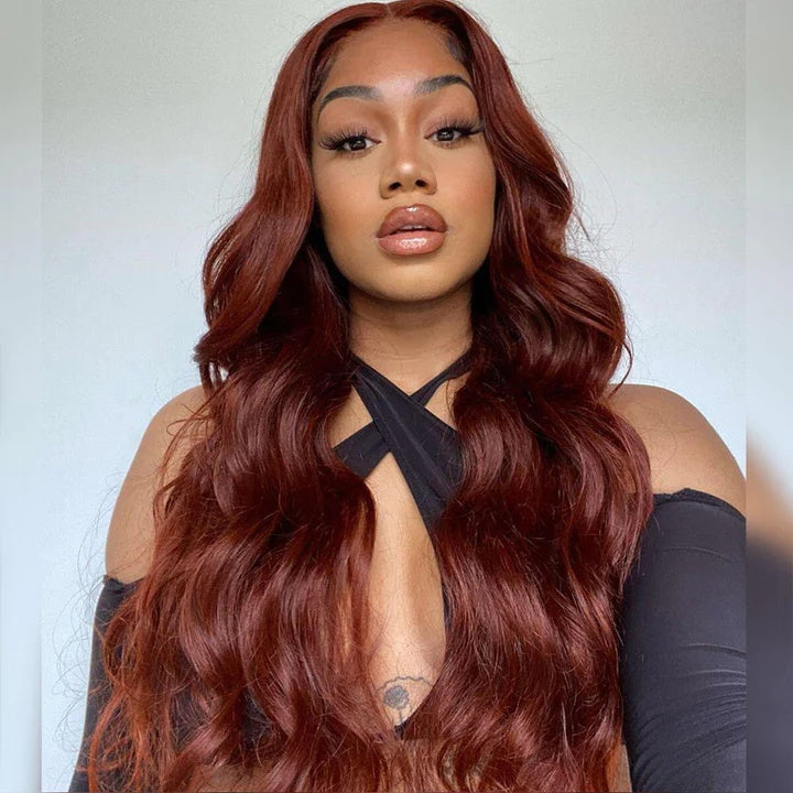 Rose Hair Reddish Brown Color Body Wave Hair 5x5 13x4 HD Lace Wigs 180% Density