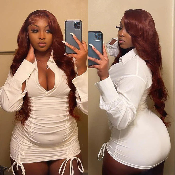 Rose Hair Reddish Brown Color Body Wave Hair 5x5 13x4 HD Lace Wigs 180% Density