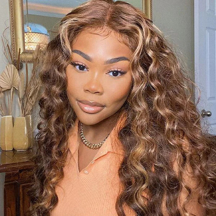 Trendy Highlight P4/27 Loose Deep Wave Human Hair 5x5 13x4 Lace Front Wigs 180% Density