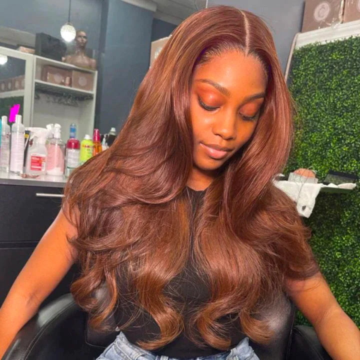 Rose Hair Chestnut Dark Brown Color Body Wave 13x6 Lace Front Wig Free Part For Black Women