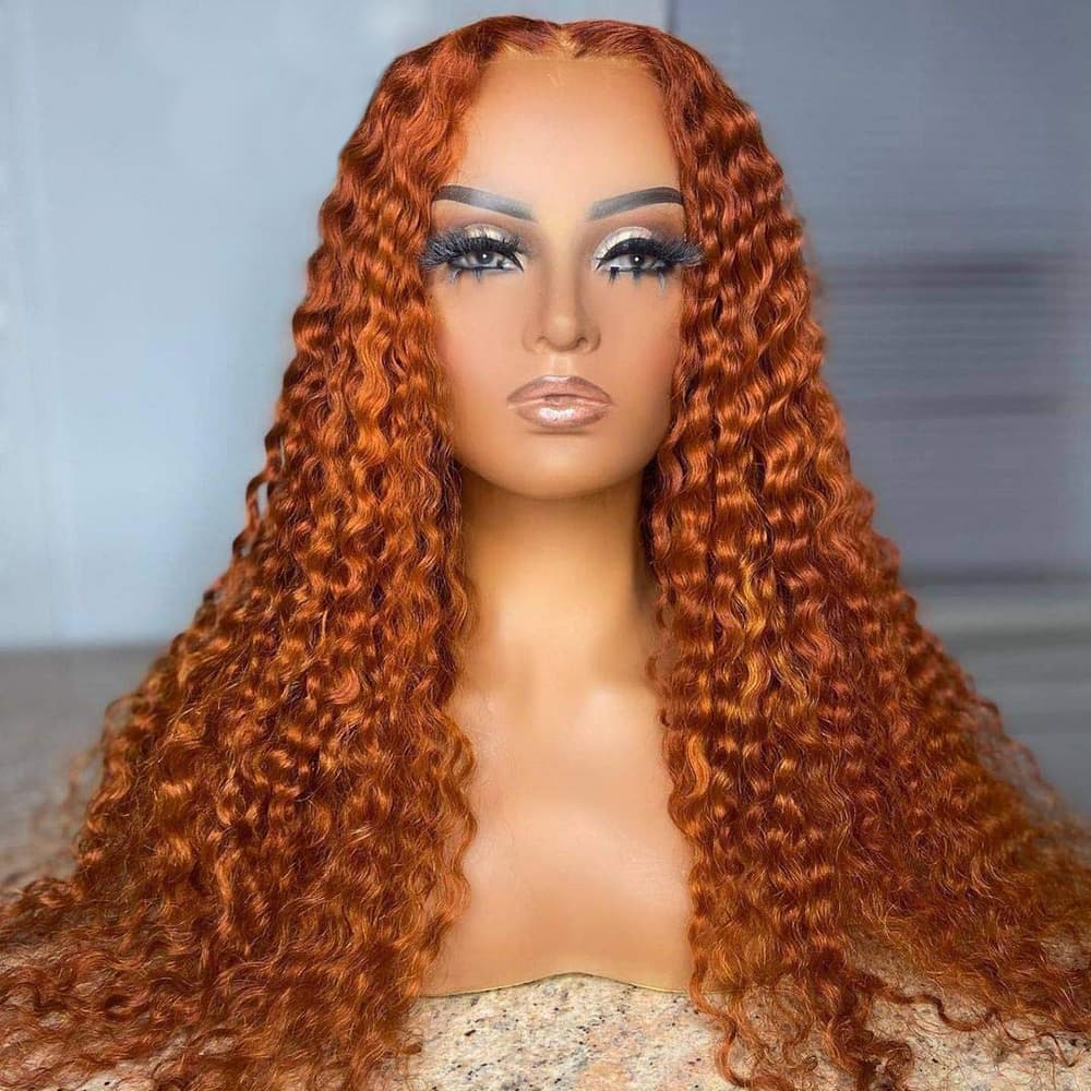 Fashion Ginger Orange Color Deep Curly 13x6 Transparent Lace Frontal Wigs 180% Density