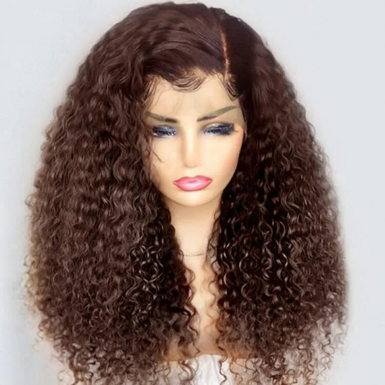 Rose Hair Chocolate Brown Color Curly Hair 13x4 Lace Front Wig Human Hair Wig For Black Women