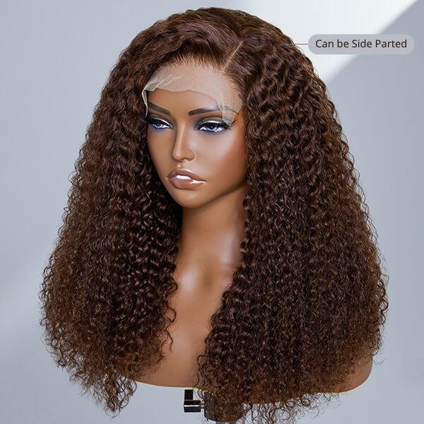 Rose Hair Chocolate Brown Color Curly Hair 13x4 Lace Front Wig Human Hair Wig For Black Women