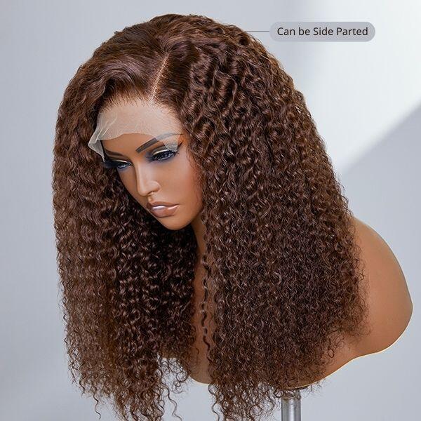 Rose Hair Chocolate Brown Color Curly Hair 13x4 Lace Front Wig Human Hair Wig For Black Women