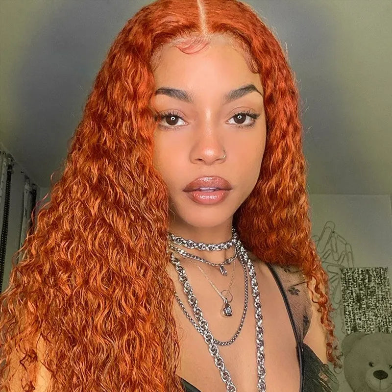 Rose Hair Ginger Color Jerry Curly T Part Wig Human Hair Wig