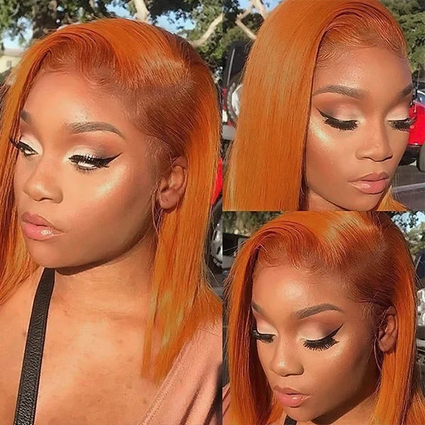 Rose Hair Ginger Color Straight Hair 13x4 Lace Bob Wig Human Hair Wig