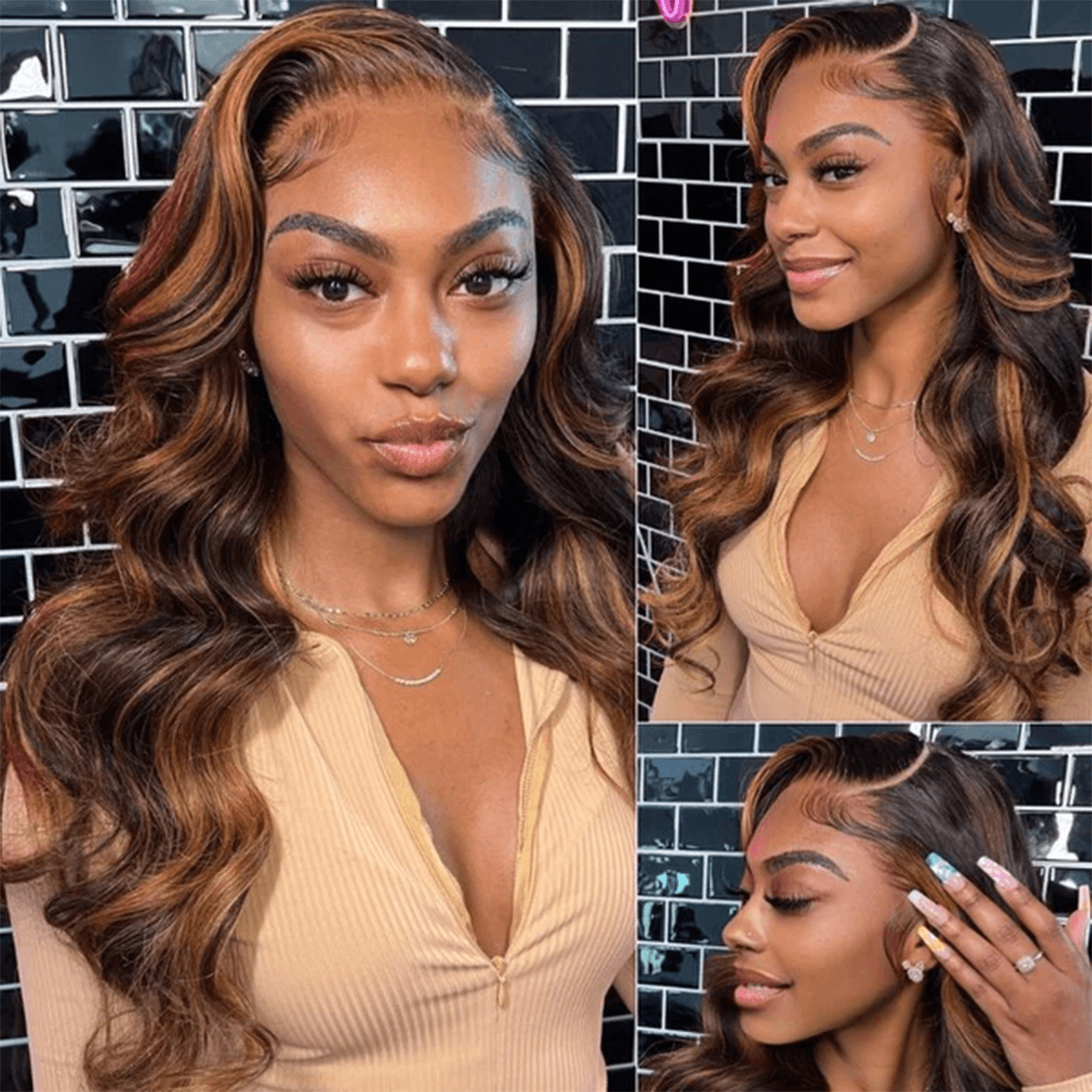 Highlight Body Wave Wig 13×4 Glueless Lace Front Wig Colored Human Hair Lace Wig