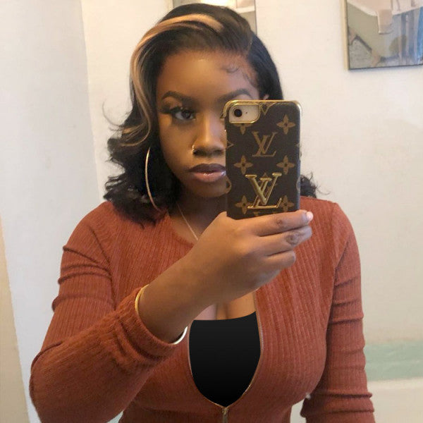 Highlight Bob Wigs Short Body Wave Bob Lace Front Wigs With Blonde Highlights In Front