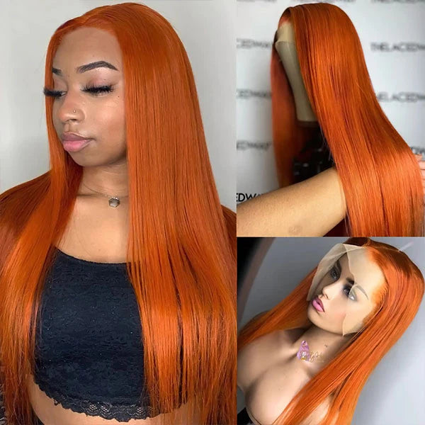 Ginger Orange Colored 13x4 HD Lace Front Wig Human Hair Wigs With Baby Hair