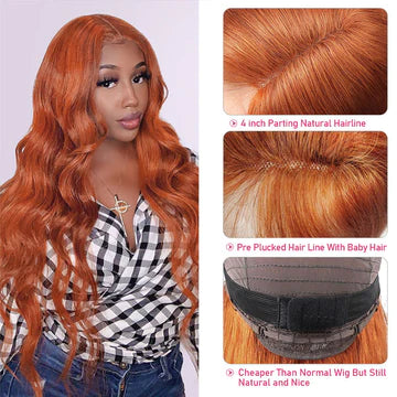 Ginger Orange Colored 13x4 HD Lace Front Wig Human Hair Wigs With Baby Hair