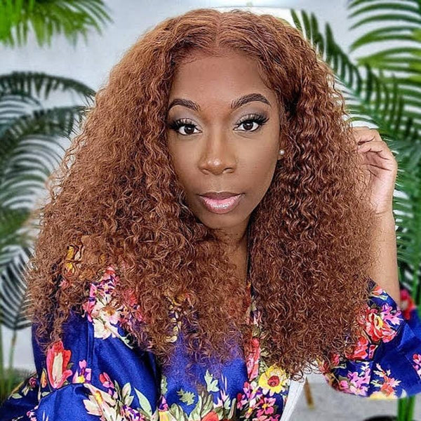 Jerry Curly Ginger Brown Colored Lace Front Human Hair Wigs Pre Plucked Natural Hairline