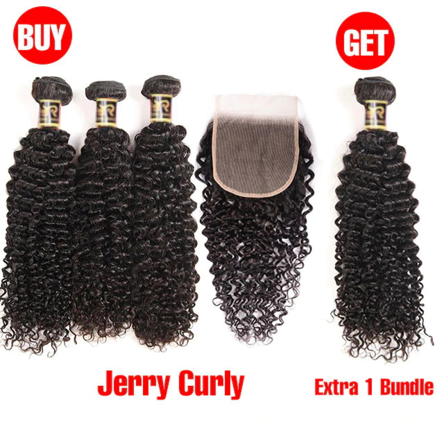 Buy 3 Bundles with 4x4 Transparent Lace Closure Get Extra 1 Free Bundle Human Hair Straight Body Wave Hair