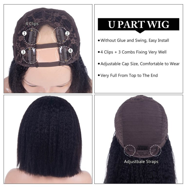 Kinky Straight U Part Bob Wig Yaki Human Hair Wigs 150% Density