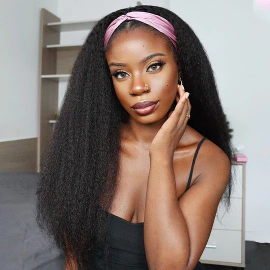 Rose Hair Virgin Human Hair Headband Wig Kinky Straight Hair Wigs Half Wig 150% Density