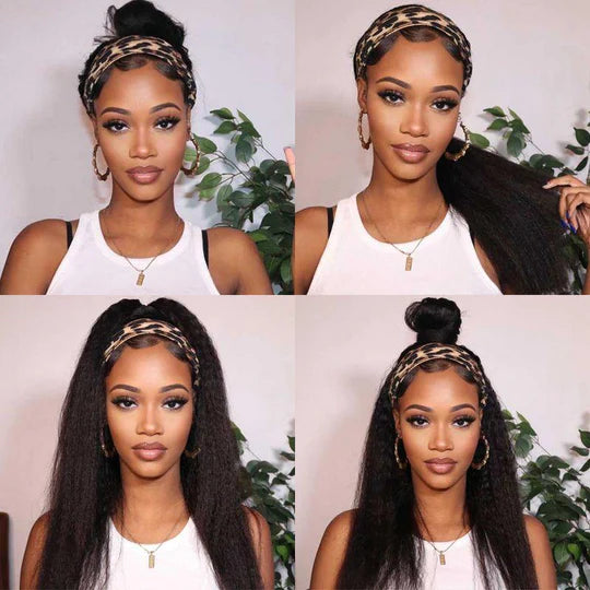 Rose Hair Virgin Human Hair Headband Wig Kinky Straight Hair Wigs Half Wig 150% Density