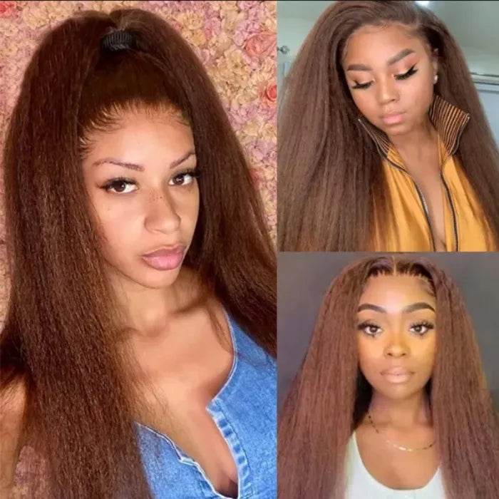 Rose Hair Reddish Brown Kinky Straight 4C Hair 13x4 Lace Front Wig 150% Density
