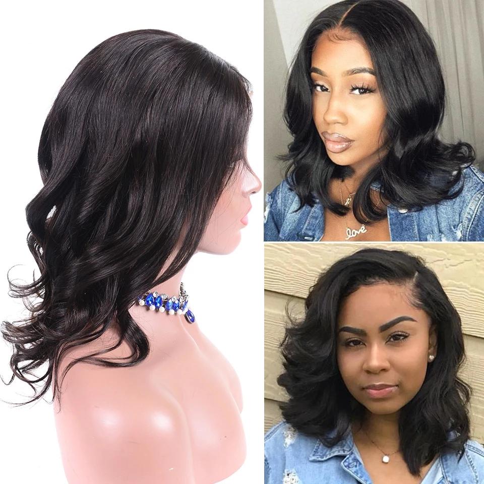 Body Wave Short Bob Wigs 13x4 Brazilian Lace Front Human Hair Wigs Pre Plucked Hairline 150% Density - Rose Hair