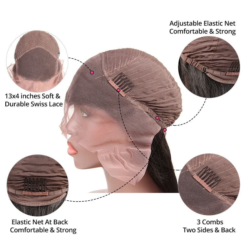 Body Wave Short Bob Wigs 13x4 Brazilian Lace Front Human Hair Wigs Pre Plucked Hairline 150% Density - Rose Hair